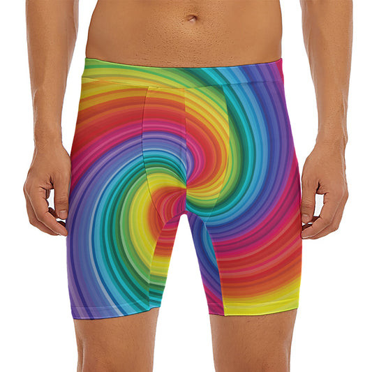 Rainbow Swirl Print Men's Long Boxer Briefs