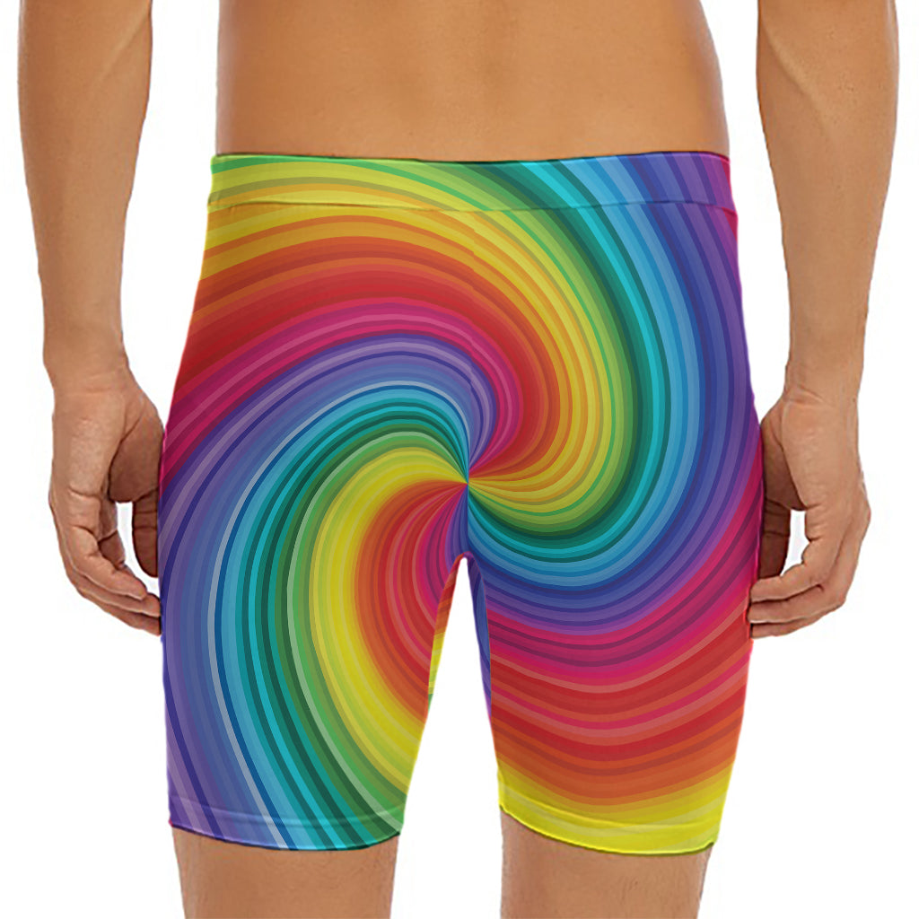 Rainbow Swirl Print Men's Long Boxer Briefs