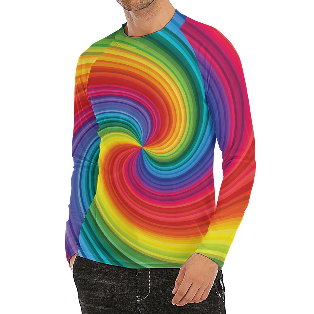 Rainbow Swirl Print Men's Long Sleeve Rash Guard