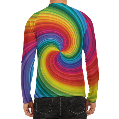 Rainbow Swirl Print Men's Long Sleeve Rash Guard