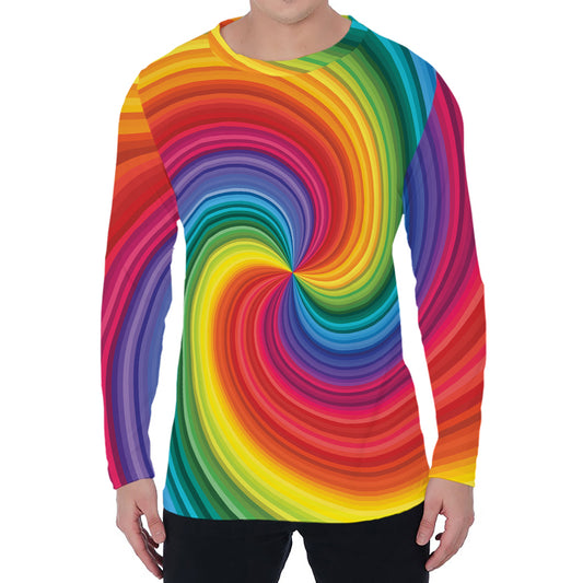 Rainbow Swirl Print Men's Long Sleeve T-Shirt