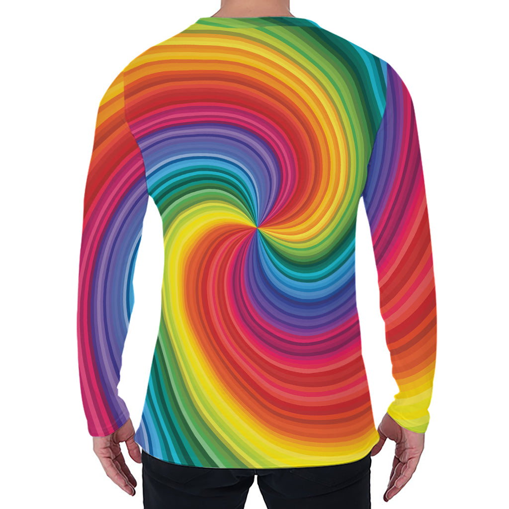 Rainbow Swirl Print Men's Long Sleeve T-Shirt