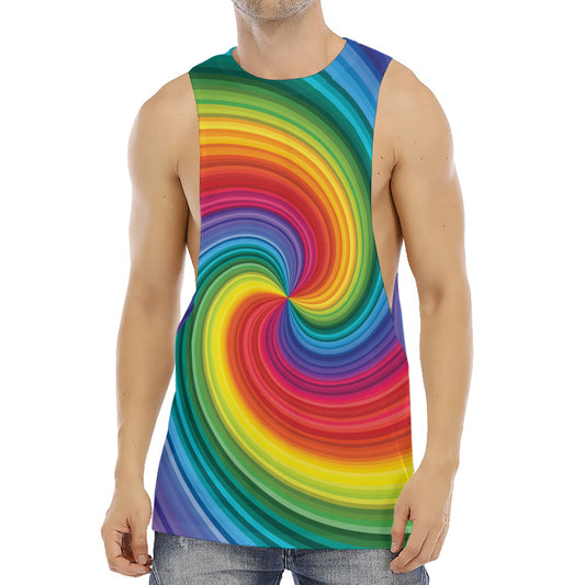 Rainbow Swirl Print Men's Muscle Tank Top