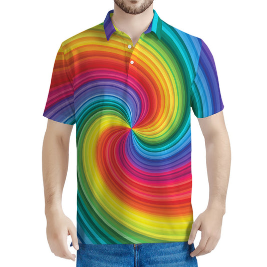 Rainbow Swirl Print Men's Polo Shirt