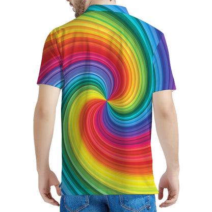 Rainbow Swirl Print Men's Polo Shirt