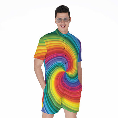 Rainbow Swirl Print Men's Rompers