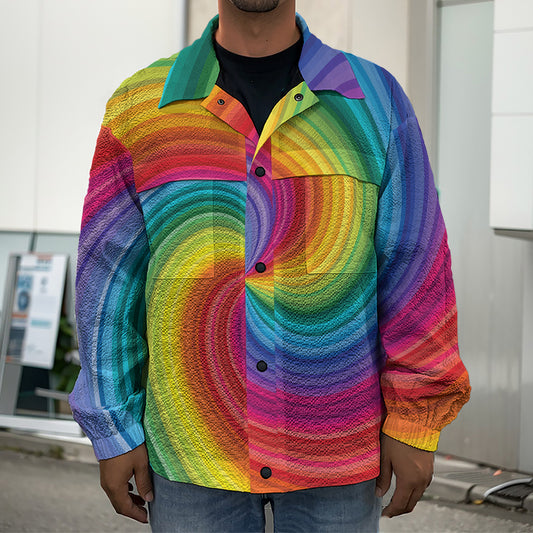 Rainbow Swirl Print Men's Shirt Jacket