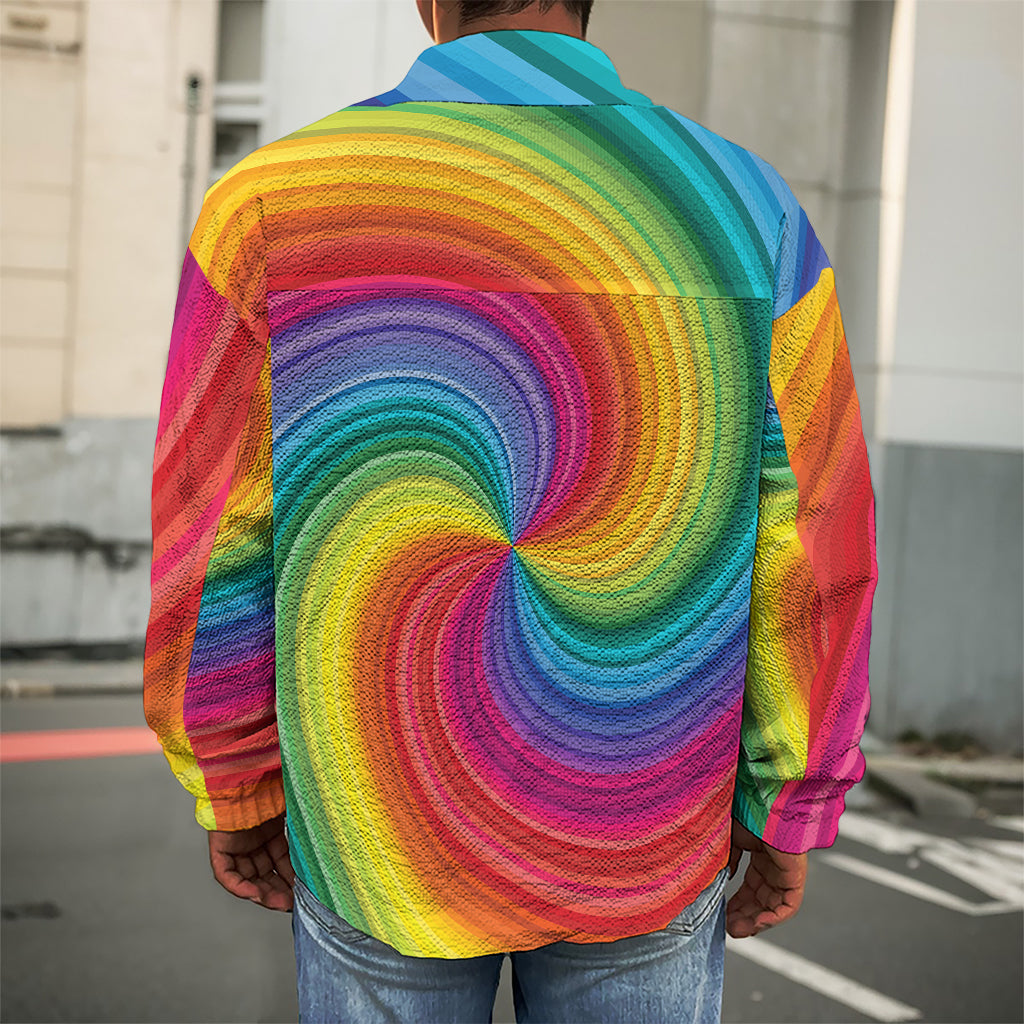 Rainbow Swirl Print Men's Shirt Jacket