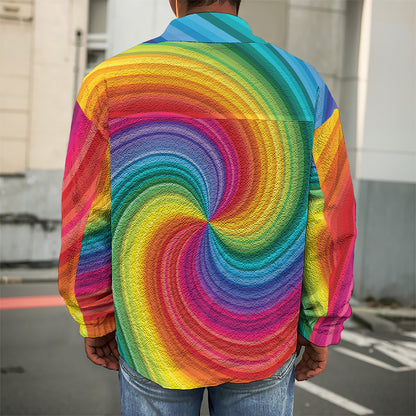 Rainbow Swirl Print Men's Shirt Jacket