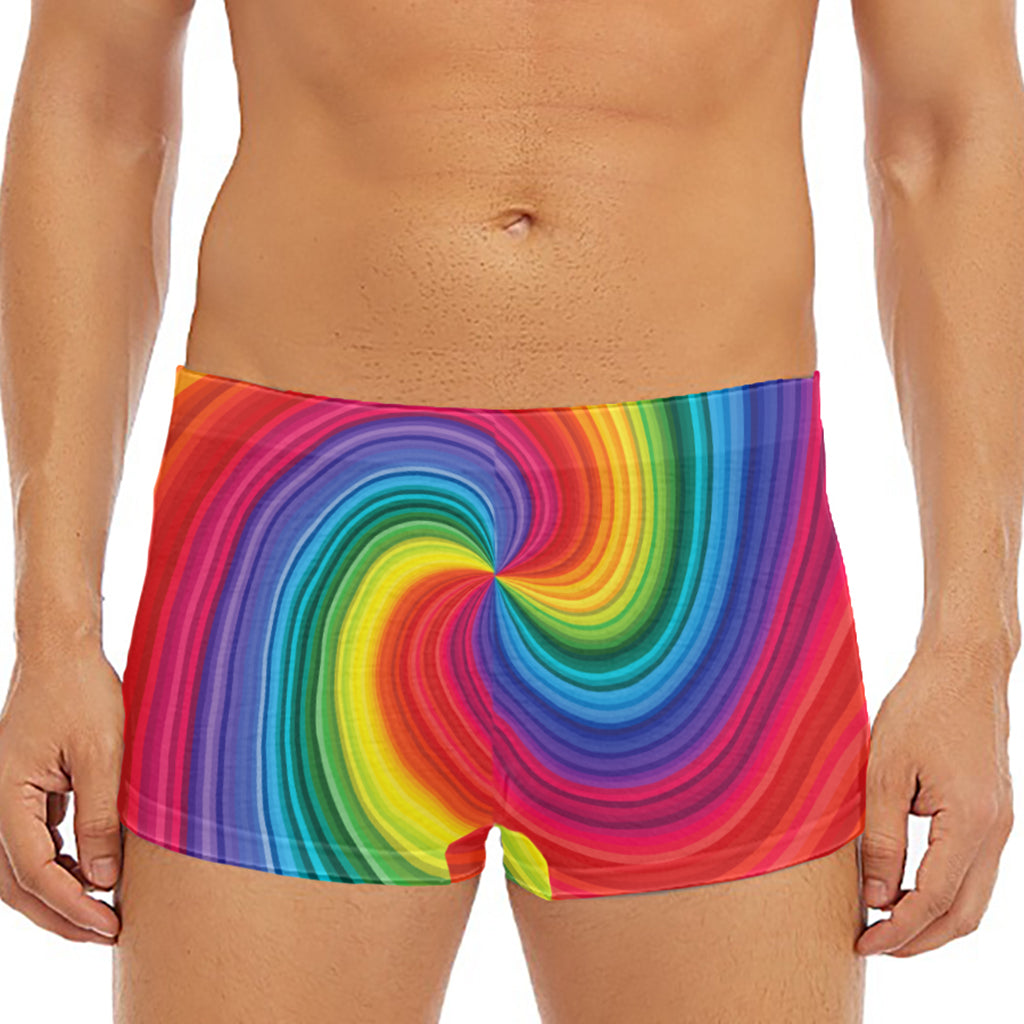 Rainbow Swirl Print Men's Short Boxer Briefs