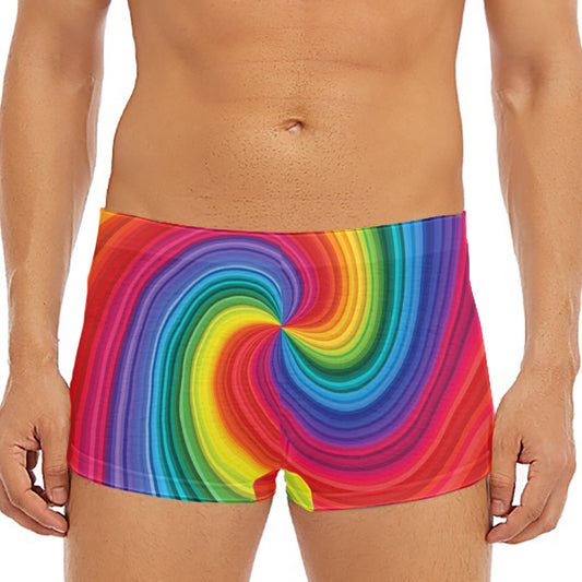 Rainbow Swirl Print Men's Short Boxer Briefs