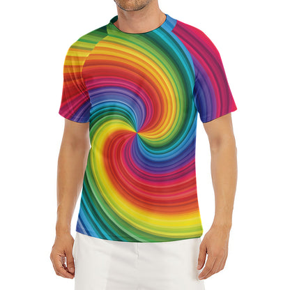 Rainbow Swirl Print Men's Short Sleeve Rash Guard