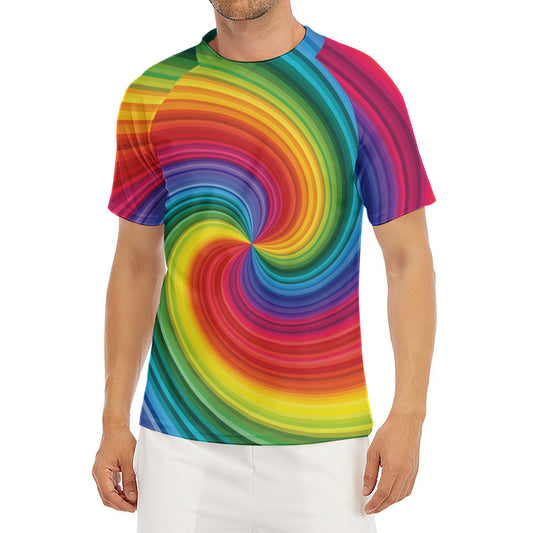 Rainbow Swirl Print Men's Short Sleeve Rash Guard
