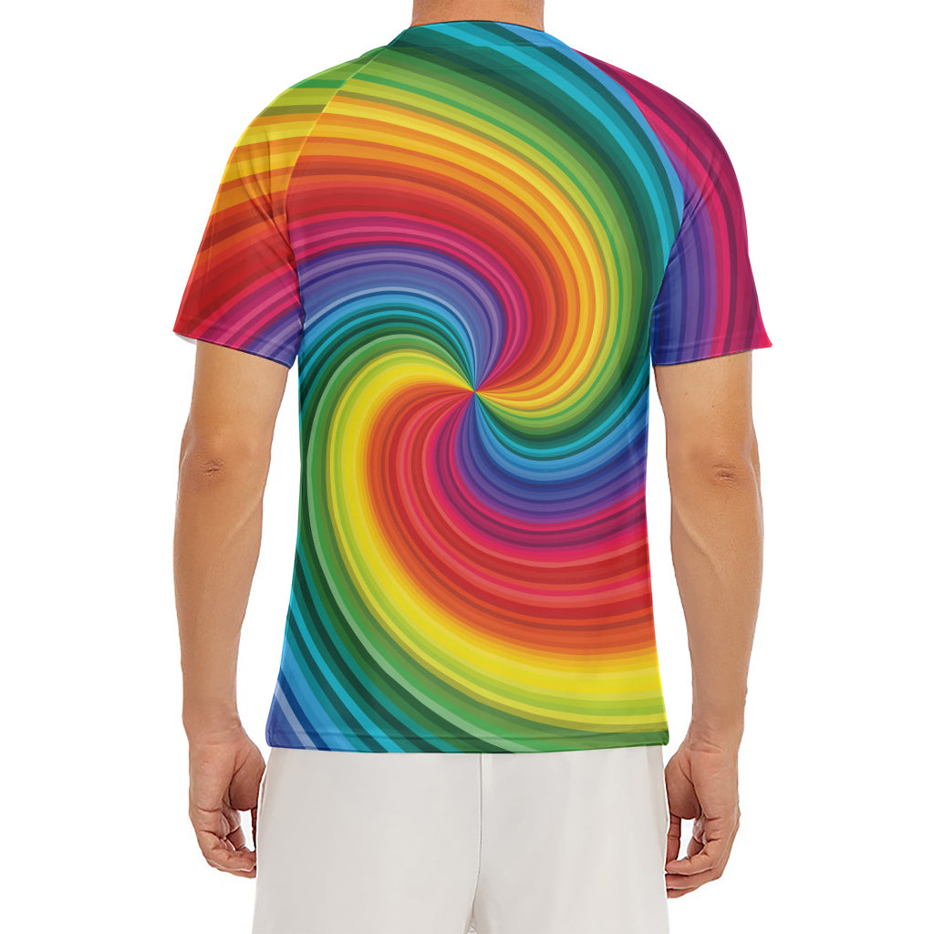 Rainbow Swirl Print Men's Short Sleeve Rash Guard