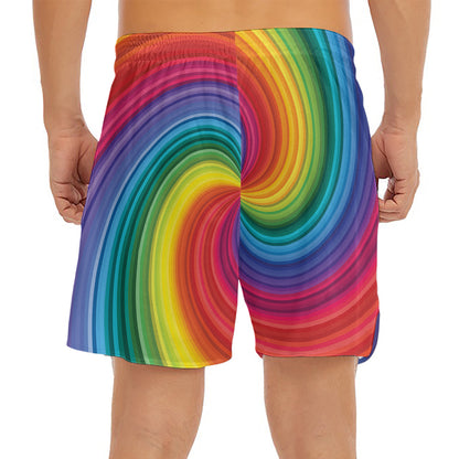 Rainbow Swirl Print Men's Split Running Shorts