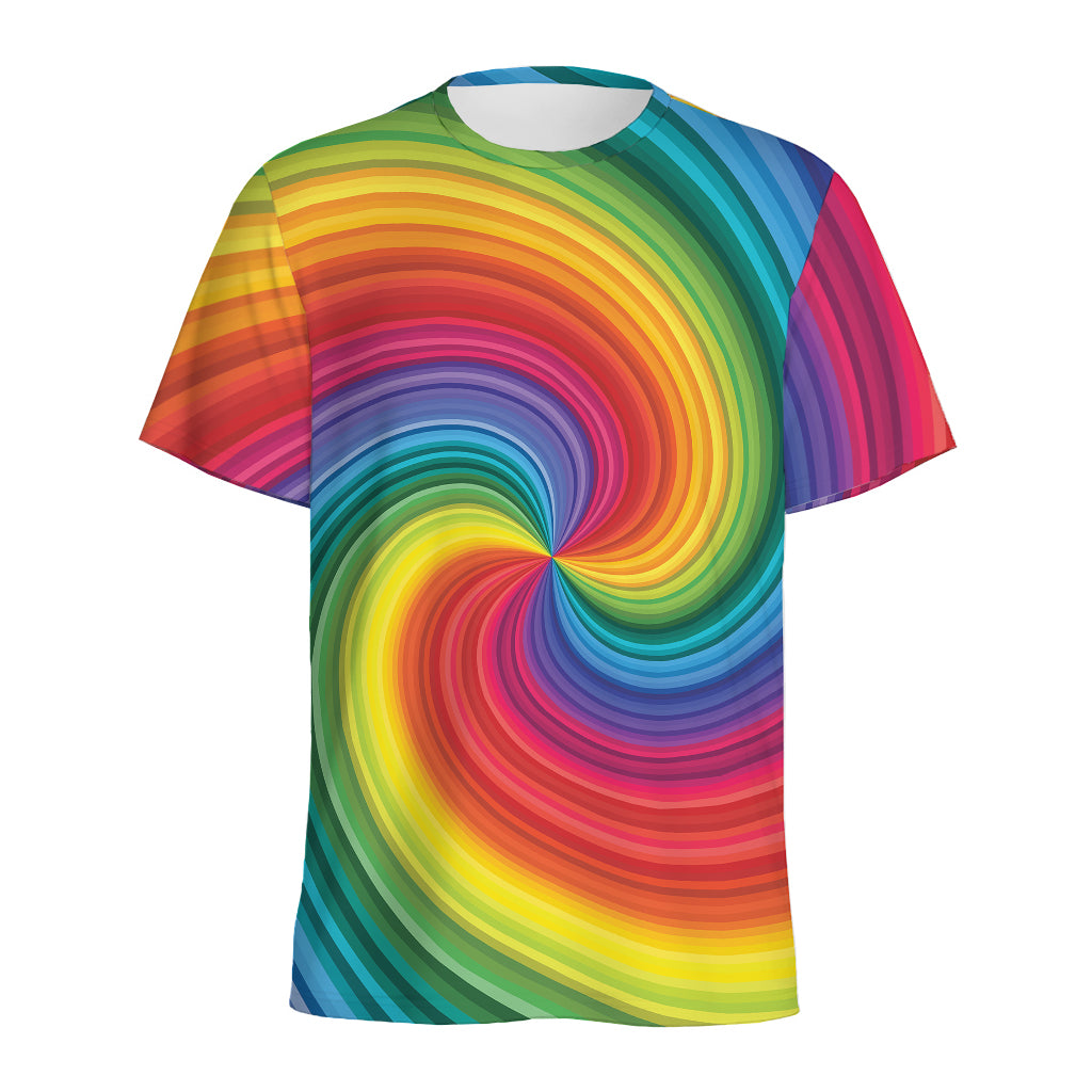 Rainbow Swirl Print Men's Sports T-Shirt