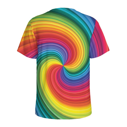 Rainbow Swirl Print Men's Sports T-Shirt