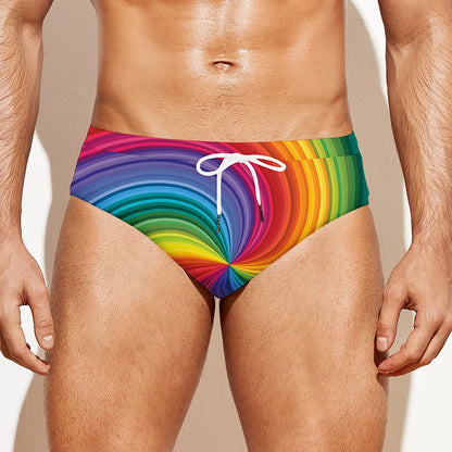 Rainbow Swirl Print Men's Swim Briefs