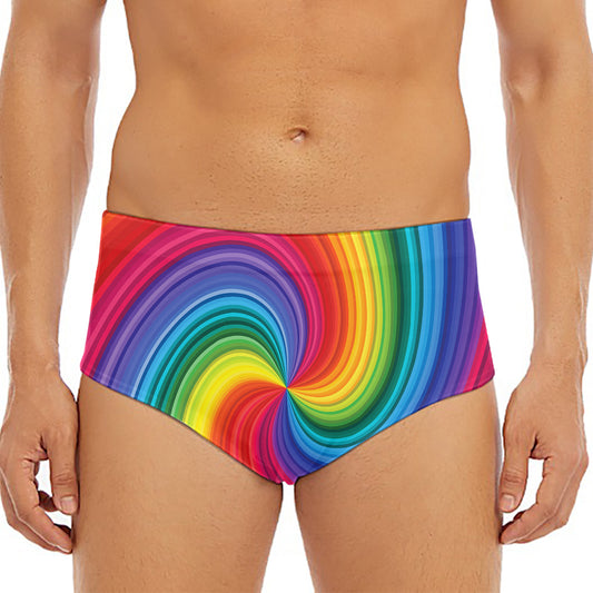 Rainbow Swirl Print Men's Triangle Swim Briefs
