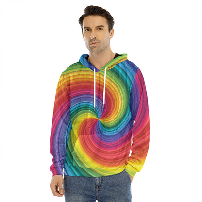 Rainbow Swirl Print Men's Velvet Pullover Hoodie
