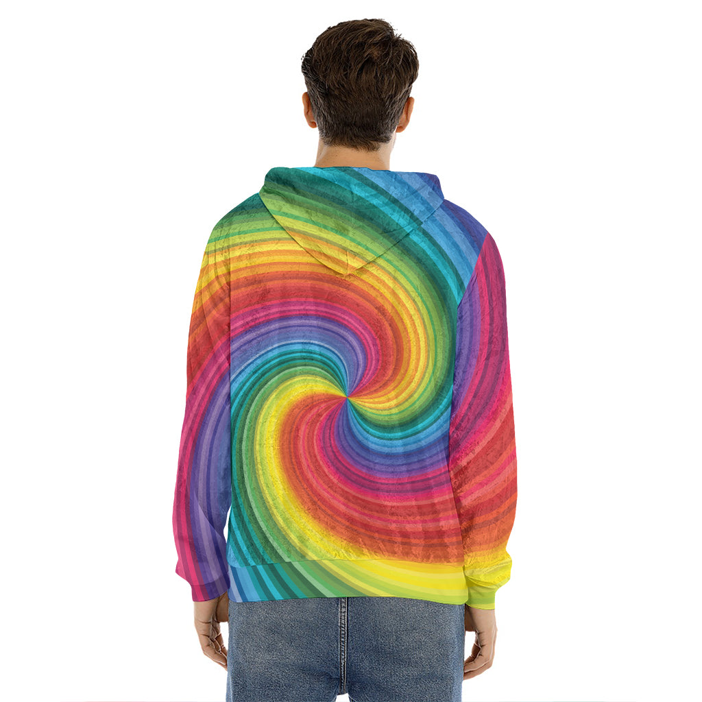 Rainbow Swirl Print Men's Velvet Pullover Hoodie
