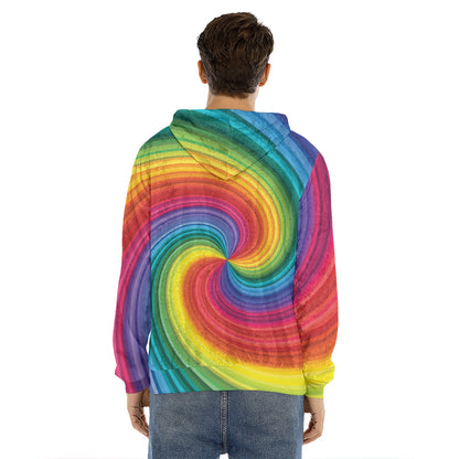 Rainbow Swirl Print Men's Velvet Pullover Hoodie