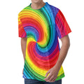 Rainbow Swirl Print Men's Velvet T-Shirt
