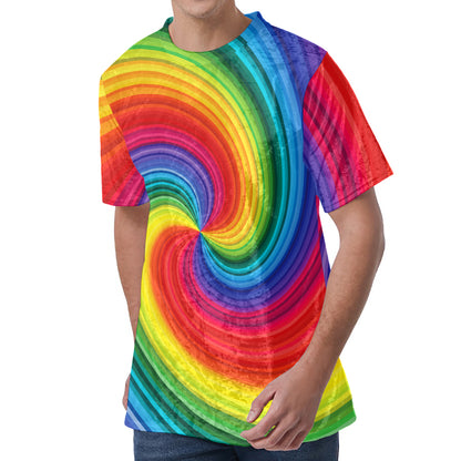 Rainbow Swirl Print Men's Velvet T-Shirt