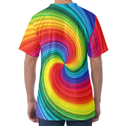 Rainbow Swirl Print Men's Velvet T-Shirt