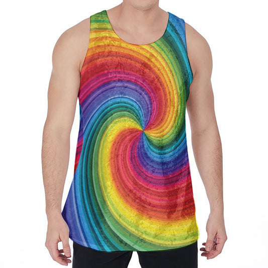 Rainbow Swirl Print Men's Velvet Tank Top