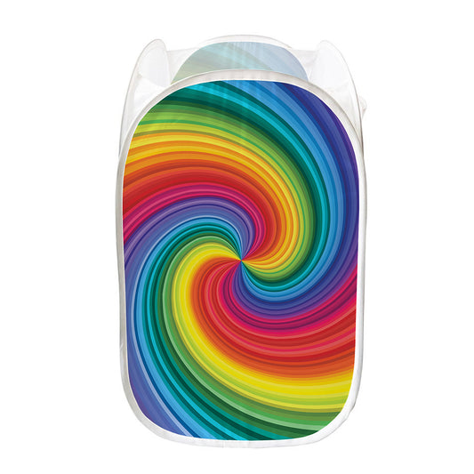 Rainbow Swirl Print Mesh Laundry Hamper