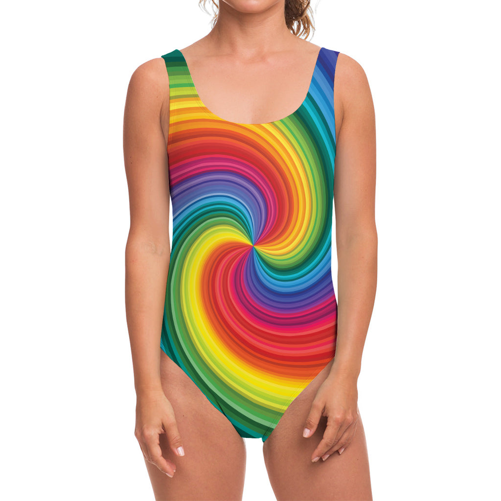 Rainbow Swirl Print One Piece Swimsuit