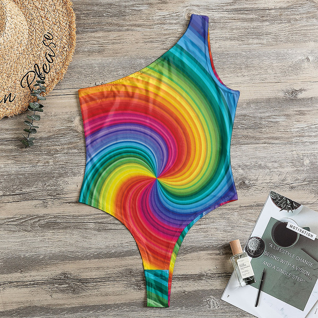 Rainbow Swirl Print One Shoulder Bodysuit