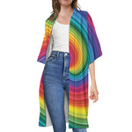 Rainbow Swirl Print Open Front Beach Cover Up