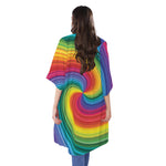Rainbow Swirl Print Open Front Beach Cover Up