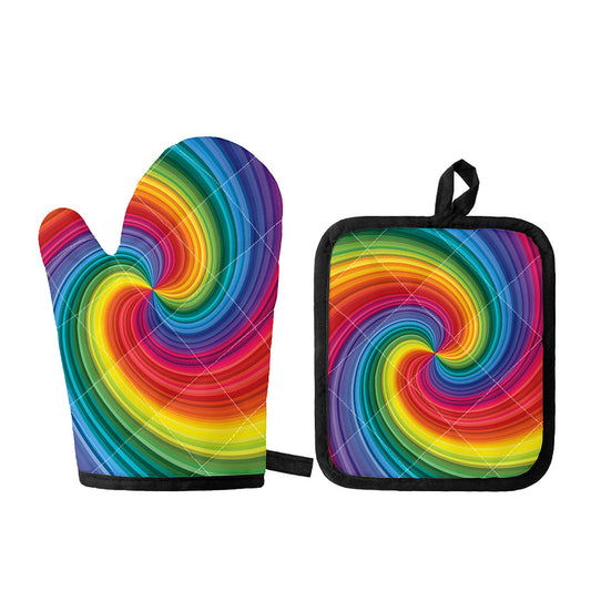 Rainbow Swirl Print Oven Mitt And Pot Holder Set