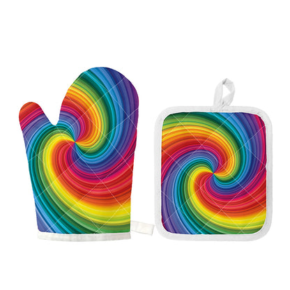 Rainbow Swirl Print Oven Mitt And Pot Holder Set