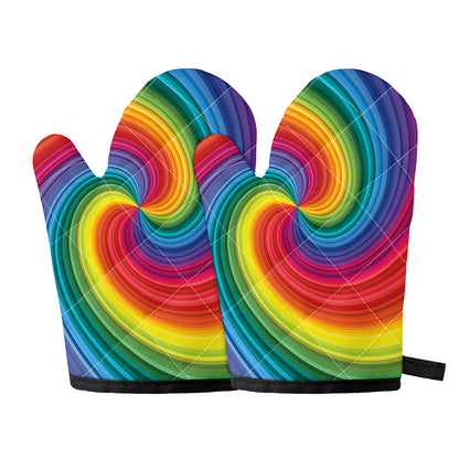 Rainbow Swirl Print Oven Mitts