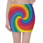 Rainbow Swirl Print Pencil Mini Skirt
