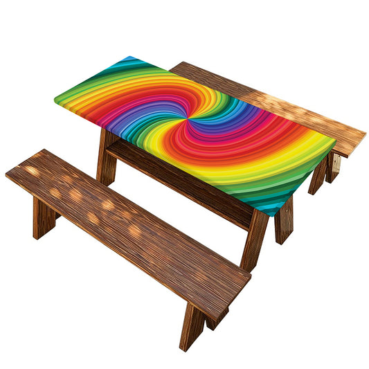 Rainbow Swirl Print Picnic Table Cover