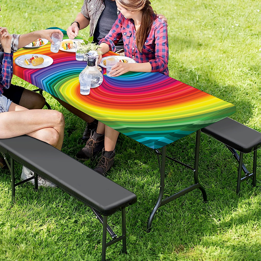 Rainbow Swirl Print Picnic Table Cover