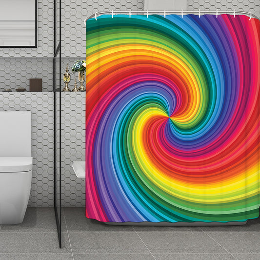 Rainbow Swirl Print Polyester Shower Curtain