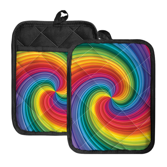 Rainbow Swirl Print Pot Holders With Pocket