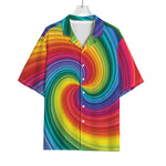 Rainbow Swirl Print Rayon Hawaiian Shirt