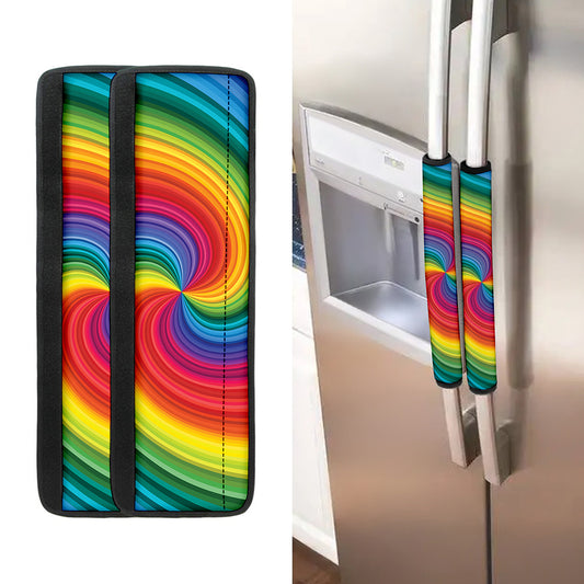 Rainbow Swirl Print Refrigerator Handle Covers