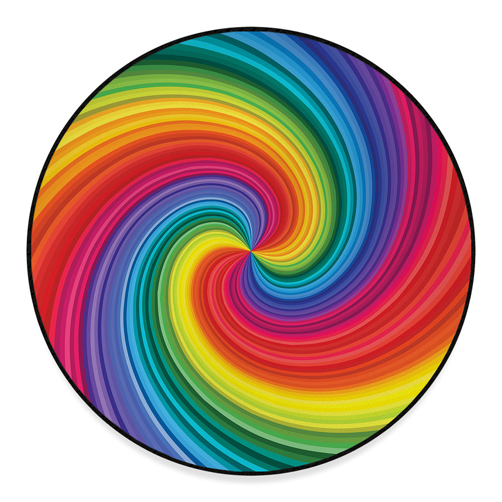 Rainbow Swirl Print Round Floor Mat
