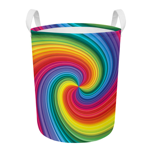 Rainbow Swirl Print Round Laundry Basket