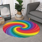 Rainbow Swirl Print Round Rug