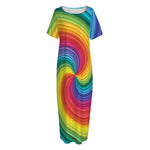 Rainbow Swirl Print Short Sleeve Long Nightdress
