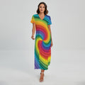 Rainbow Swirl Print Short Sleeve Maxi Dress